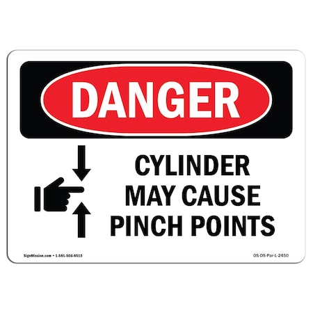 Signmission OSHA Danger Sign, Cylinder May Cause Pinch Points, 10in X 7in Rigid Plastic, 7" W, 10" L, Landscape OS-DS-P-710-L-2450